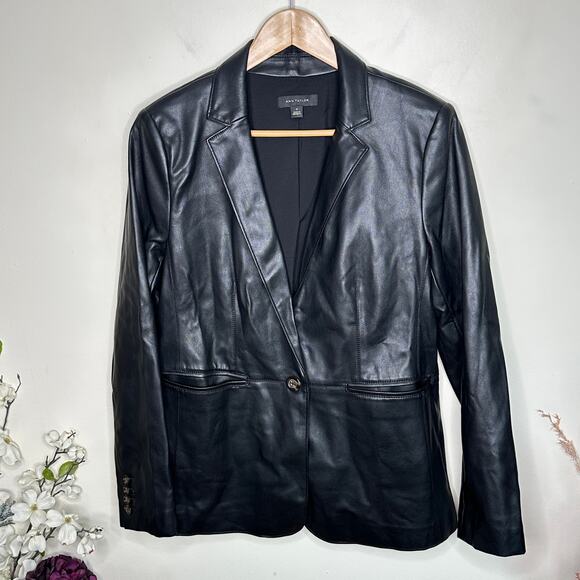 ANN TAYLOR Hutton Faux Leather Blazer Black Sz 10 {O3} - Picture 3 of 7